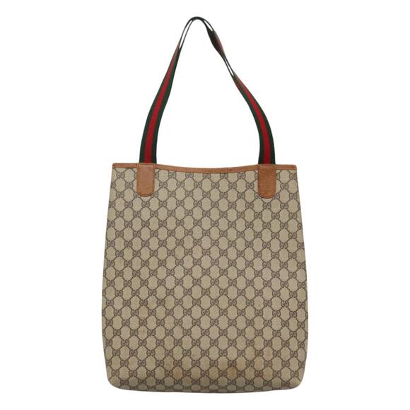 GUCCI GG Supreme Web Sherry Line Tote Bag Pvc Beige Gold 39 002 39 002 - Picture 3 of 16